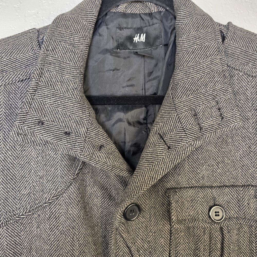 H&M Gray Wool Button Jacket - Military Preppy Peacoat - Men's 40R - Picture 13 of 17